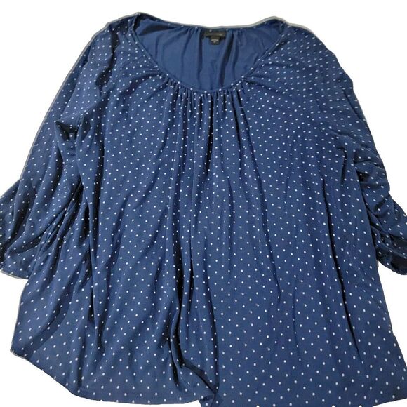 J Jill Wearever Top Womens XL Blue Polka Dot 3/4 Elastic Sleeve Rayon Nautical - Picture 1 of 15